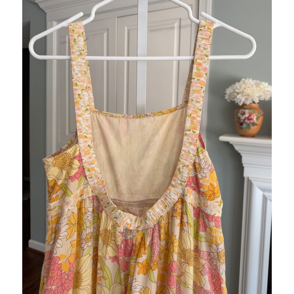 American Eagle Floral Tiered Maxi Dress Yellow Pink Retro Boho Sun Dress XS - Picture 5 of 8